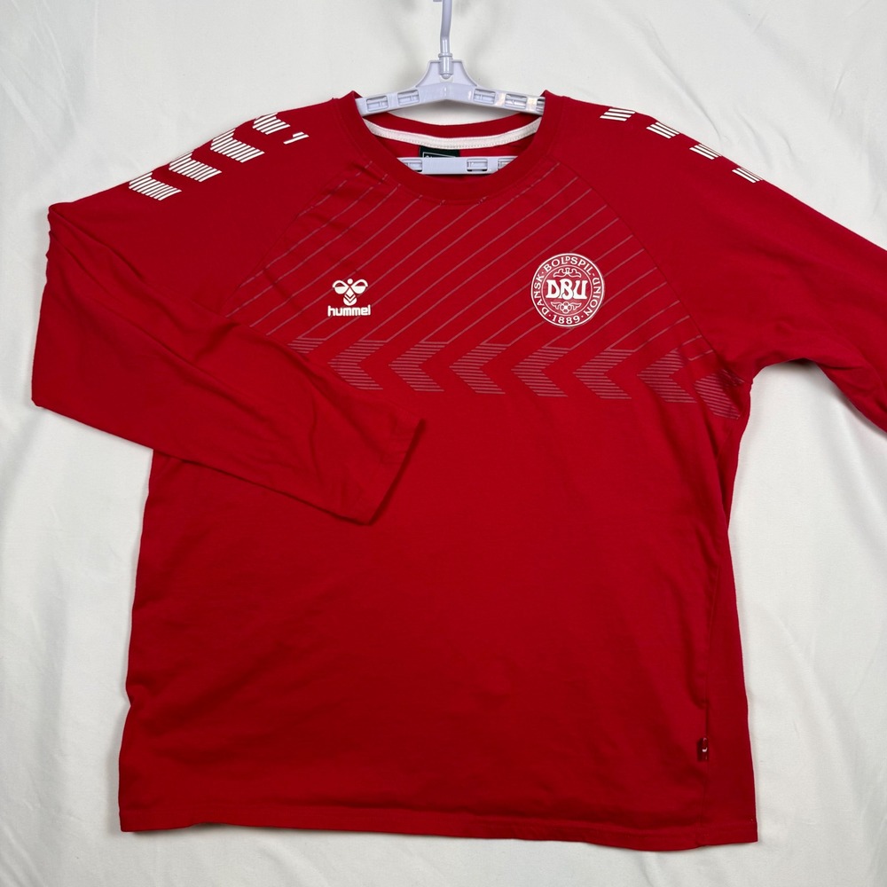 Hummel Denmark DBU Soccer Training Shirt Mens Large Red Long Sleeve 2022 219076